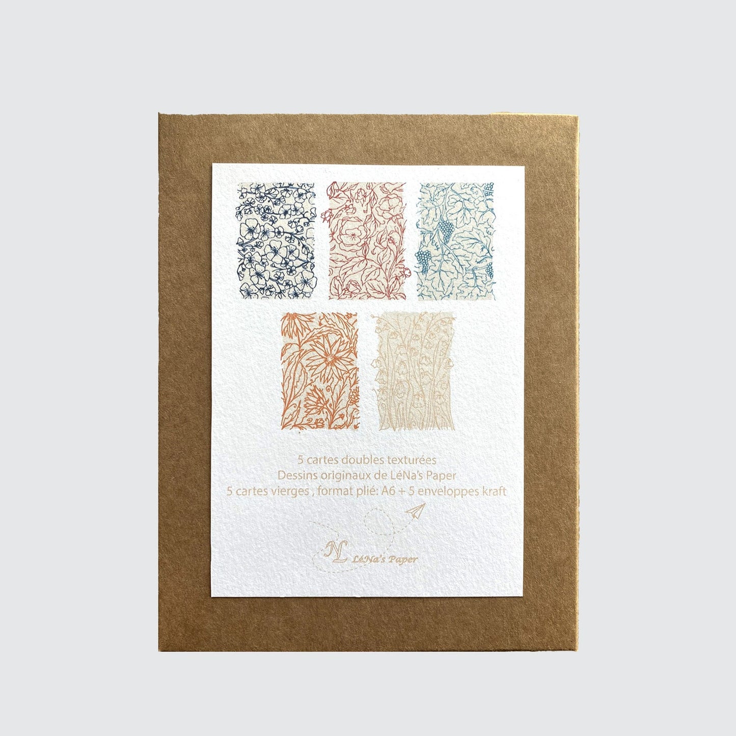 Coffret de 5 Cartes doubles différentes+enveloppe Lena's Paper